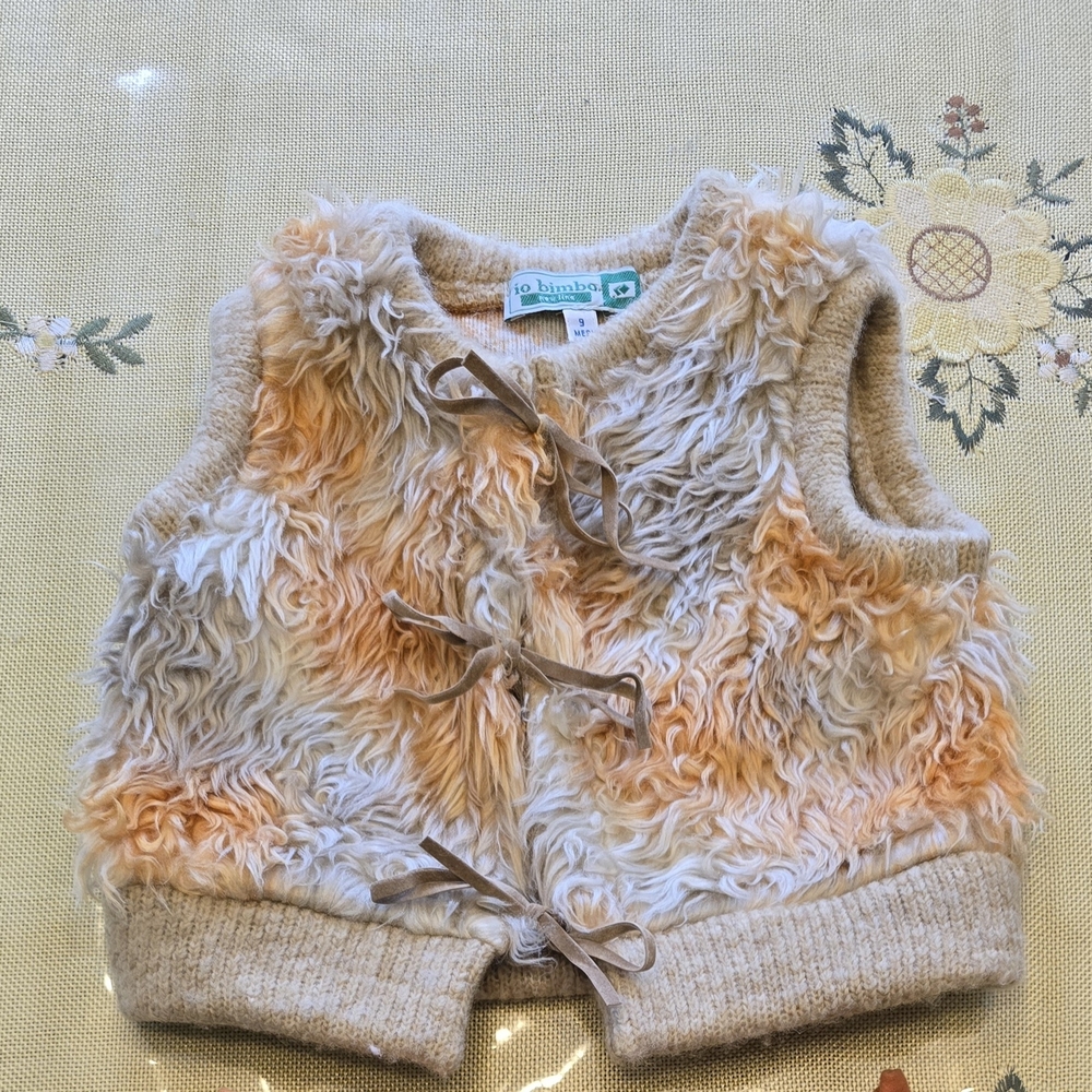 Kids Furry Vest in Beige and Orange